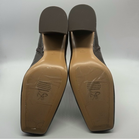 Mango MNG Croc-Embossed Square Toe Brown Ankle Boots - Picture 9 of 10